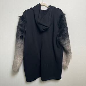 ZARA W/B Faux Fur Sleeve Hooded Jacket Black Ombre Fur Zip Front Coat Women L